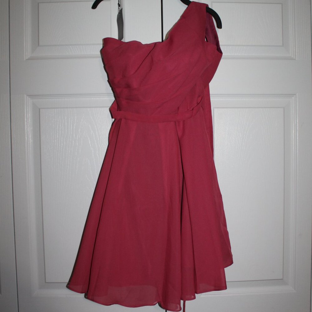 Bridesmaid/Homecoming/Evening Dress-Size 8-One Shoulder Chiffon ALine w/ Pockets